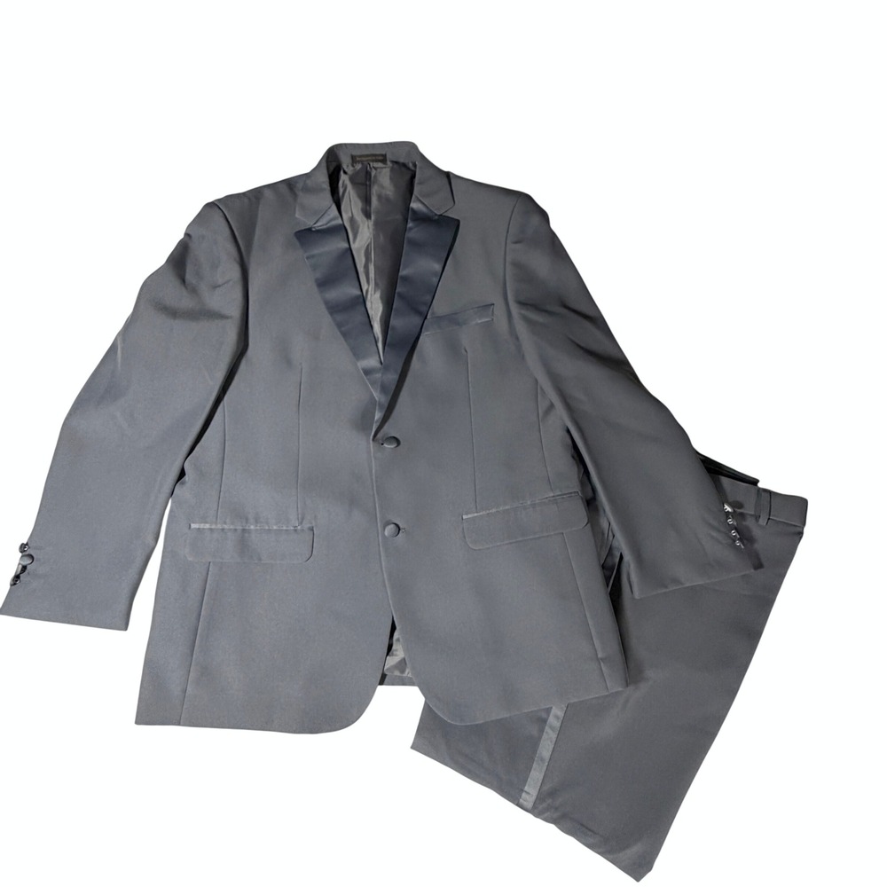 Lucci Collezione Mens Gray Tuxedo Suit Jacket Pants 44R 38R Formal Gala Event
